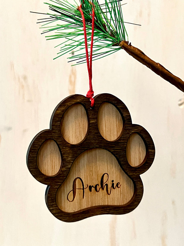 Paw Print Wooden Ornament (Multiple Styles)