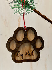 Paw Print Wooden Ornament (Multiple Styles)