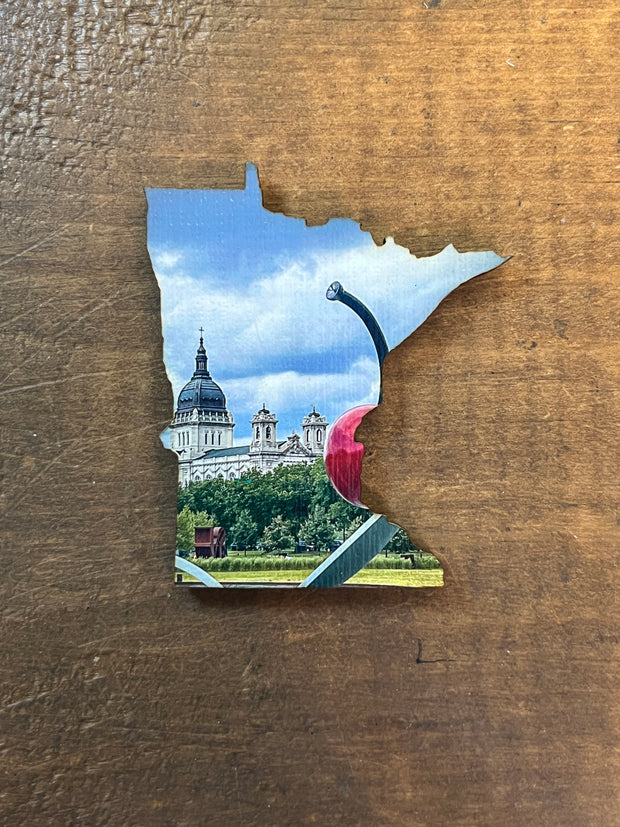 Minnesota State Outline - Minneapolis Photograph Cherry and Spoon Ornament Magnet