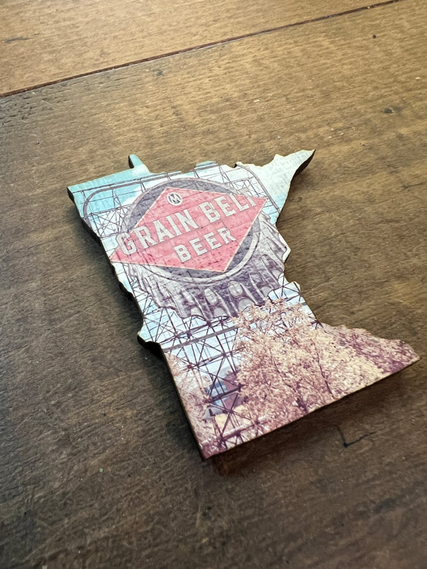 Minnesota State Outline - Minneapolis Photograph Grain Belt Sign Ornament Magnet