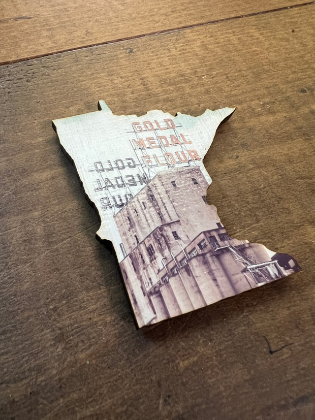 Minnesota State Outline - Minneapolis Photograph Gold Medal Flour Sign Ornament Magnet