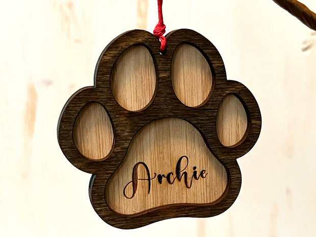 Paw Print Wooden Ornament (Multiple Styles)