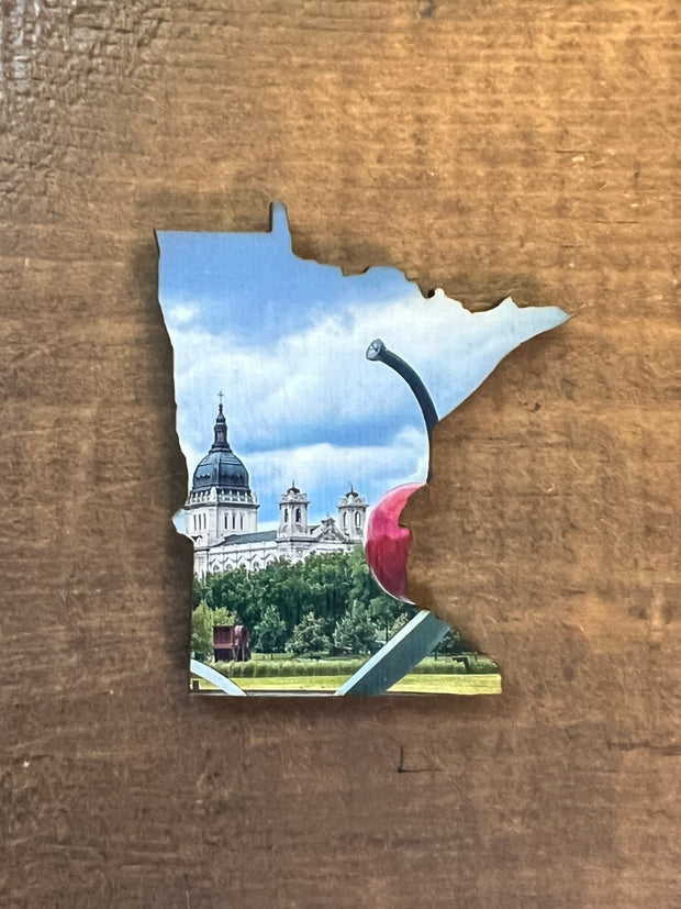 Minnesota State Outline - Minneapolis Photograph Cherry and Spoon Ornament Magnet
