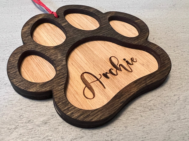 Paw Print Wooden Ornament (Multiple Styles)