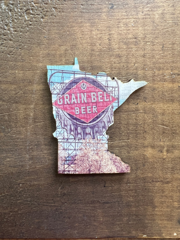 Minnesota State Outline - Minneapolis Photograph Grain Belt Sign Ornament Magnet