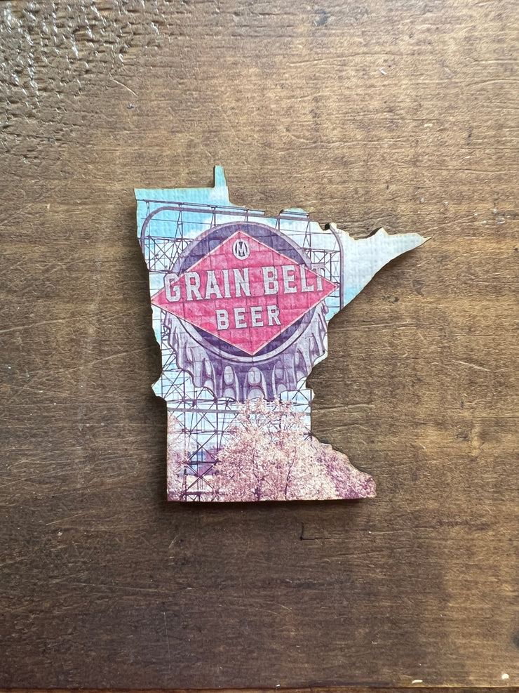 Minnesota State Outline - Minneapolis Photograph Grain Belt Sign Ornament Magnet