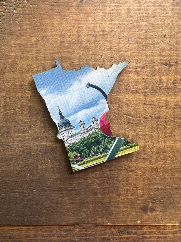 Minnesota State Outline - Minneapolis Photograph Cherry and Spoon Ornament Magnet