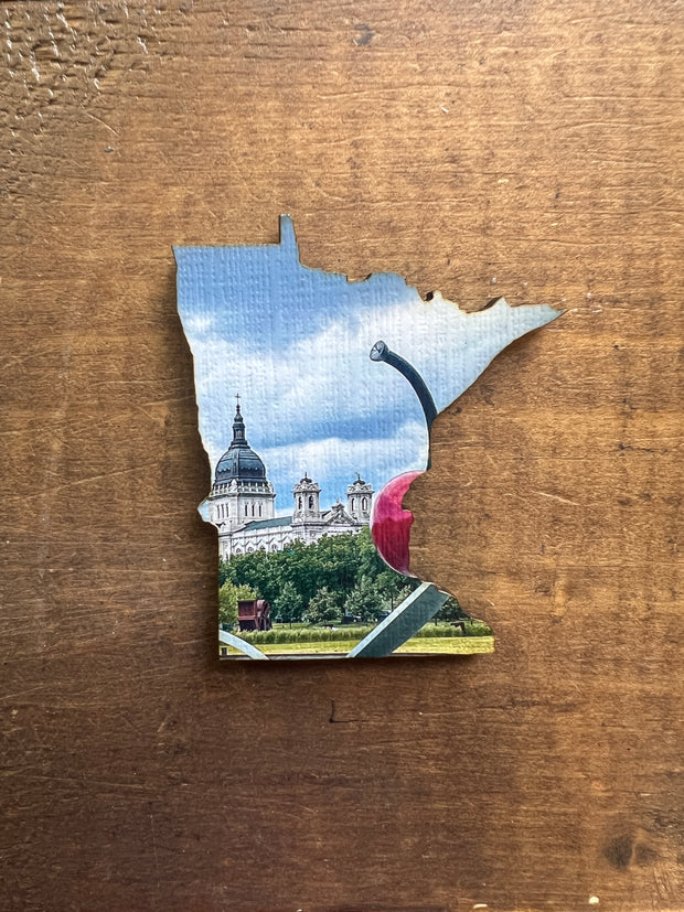 Minnesota State Outline - Minneapolis Photograph Cherry and Spoon Ornament Magnet