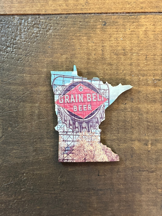 Minnesota State Outline - Minneapolis Photograph Grain Belt Sign Ornament Magnet