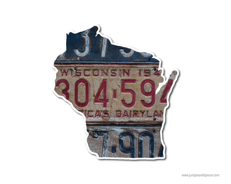 Wisconsin Vintage License Plates Vinyl Sticker
