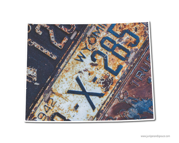 Wyoming Vintage License Plates Vinyl Sticker