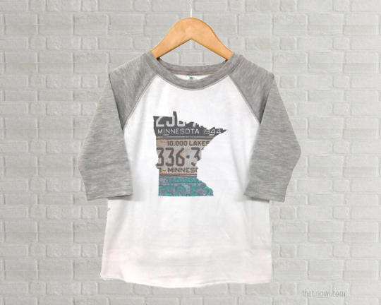 Minnesota Youth Raglan T-Shirt - Vintage License Plate Art
