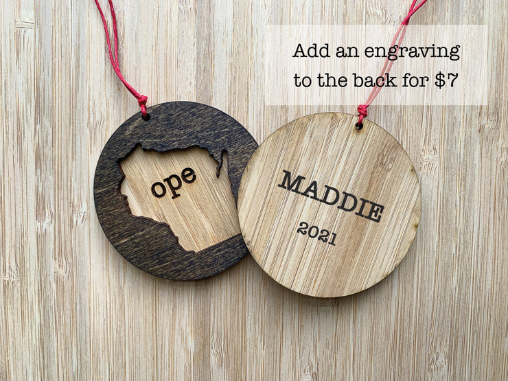 Wisconsin Wooden Ornament (Multiple Styles)