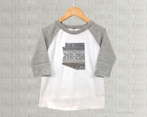 Arizona Youth Raglan T-Shirt - Vintage License Plate Art