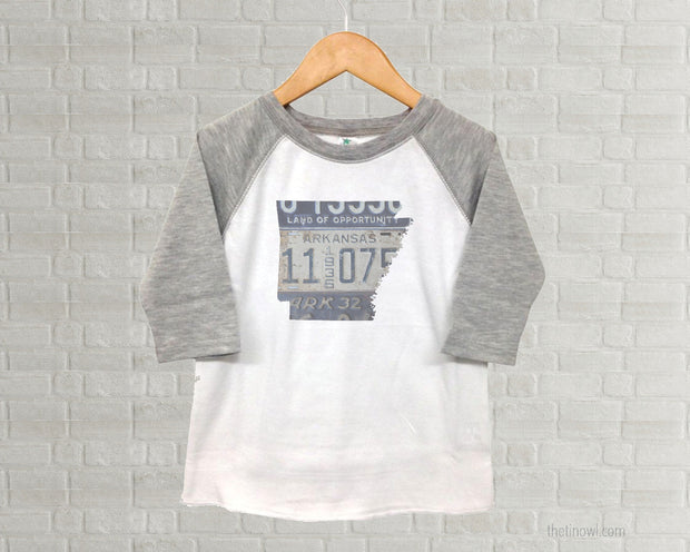 Arkansas Youth Raglan T-Shirt - Vintage License Plate Art