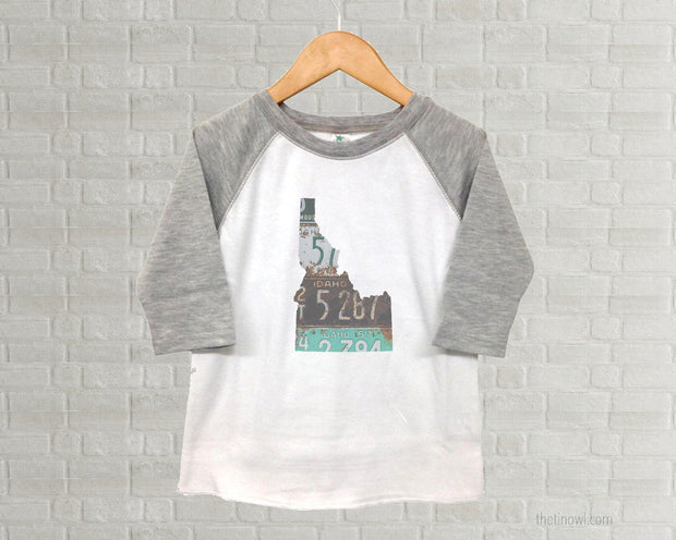 Idaho Youth Raglan T-Shirt - Vintage License Plate Art