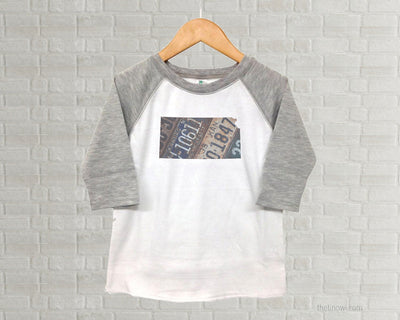 Kansas Youth Raglan T-Shirt - Vintage License Plate Art