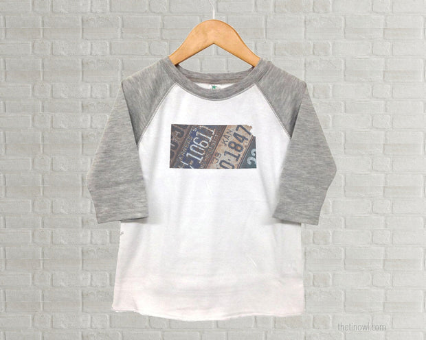 Kansas Youth Raglan T-Shirt - Vintage License Plate Art
