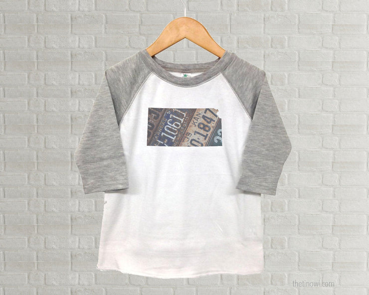 Kansas Youth Raglan T-Shirt - Vintage License Plate Art