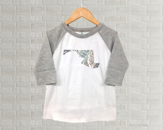 Maryland Youth Raglan T-Shirt - Vintage License Plate Art