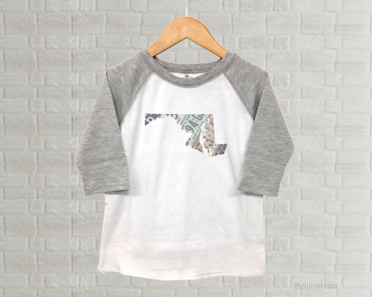 Maryland Youth Raglan T-Shirt - Vintage License Plate Art