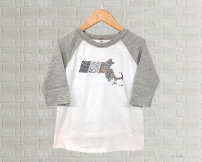 Massachusetts Youth Raglan T-Shirt - Vintage License Plate Art