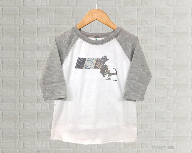 Massachusetts Youth Raglan T-Shirt - Vintage License Plate Art
