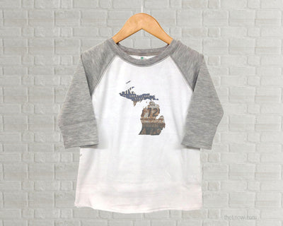 Michigan Youth Raglan T-Shirt - Vintage License Plate Art