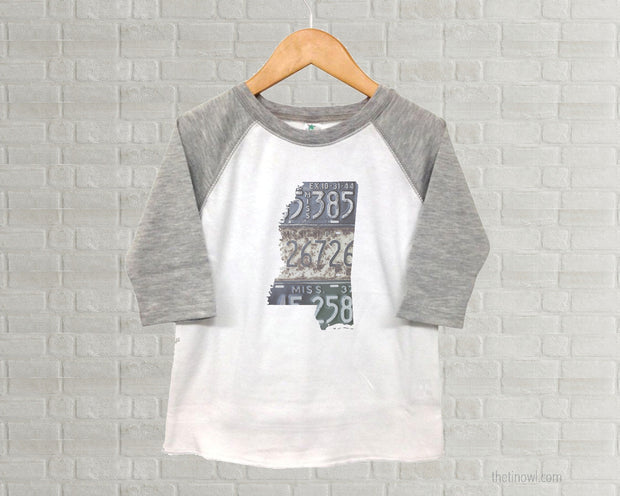 Mississippi Youth Raglan T-Shirt - Vintage License Plate Art