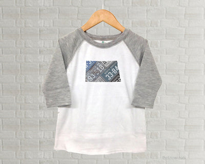 North Dakota Youth Raglan T-Shirt - Vintage License Plate Art