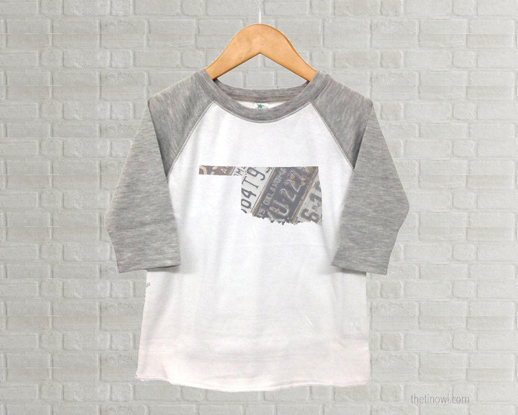 Oklahoma Youth Raglan T-Shirt - Vintage License Plate Art