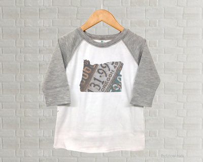 Oregon Youth Raglan T-Shirt - Vintage License Plate Art
