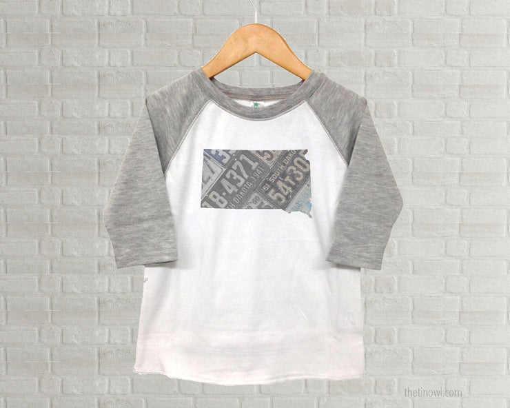 South Dakota Youth Raglan T-Shirt - Vintage License Plate Art