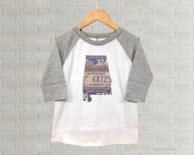 Alabama Youth Raglan T-Shirt - Vintage License Plate Art