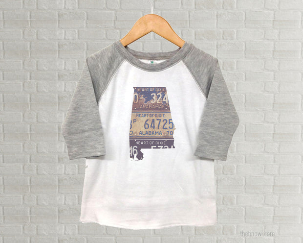 Alabama Youth Raglan T-Shirt - Vintage License Plate Art