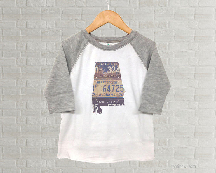 Alabama Youth Raglan T-Shirt - Vintage License Plate Art