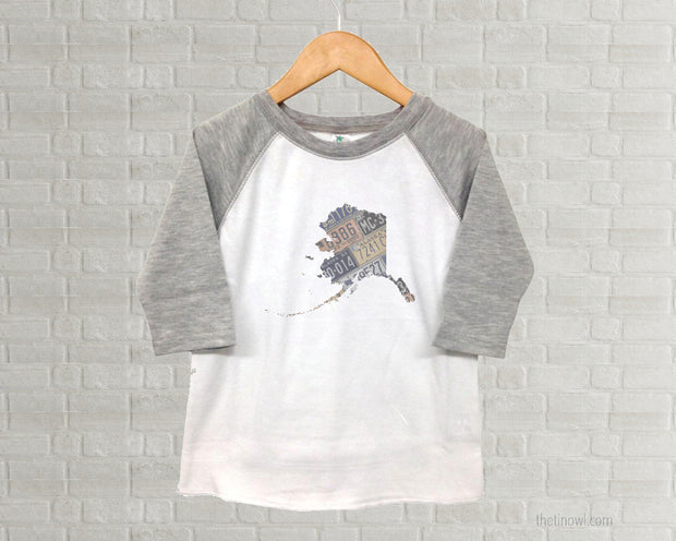 Alaska Youth Raglan T-Shirt - Vintage License Plate Art