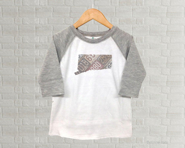 Connecticut Youth Raglan T-Shirt - Vintage License Plate Art
