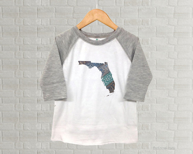 Florida Youth Raglan T-Shirt - Vintage License Plate Art