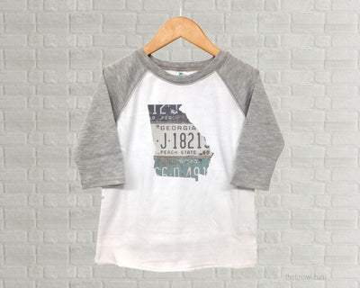 Georgia Youth Raglan T-Shirt - Vintage License Plate Art
