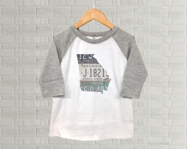 Georgia Youth Raglan T-Shirt - Vintage License Plate Art