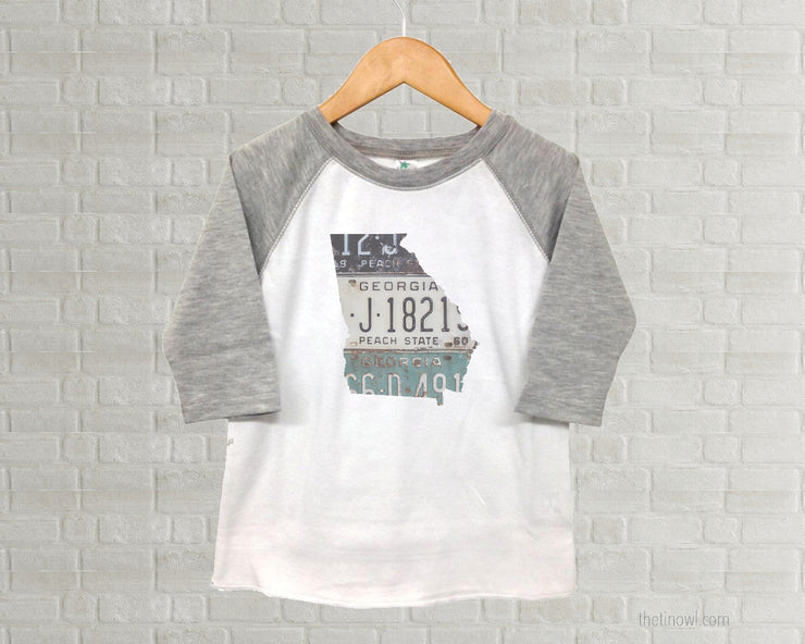 Georgia Youth Raglan T-Shirt - Vintage License Plate Art