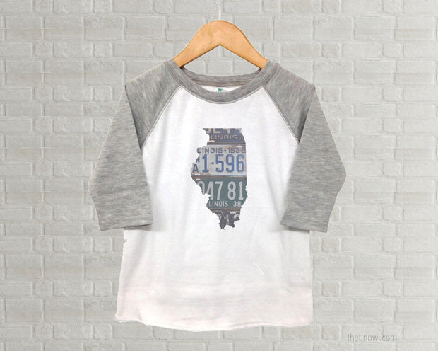 Illinois Youth Raglan T-Shirt - Vintage License Plate Art