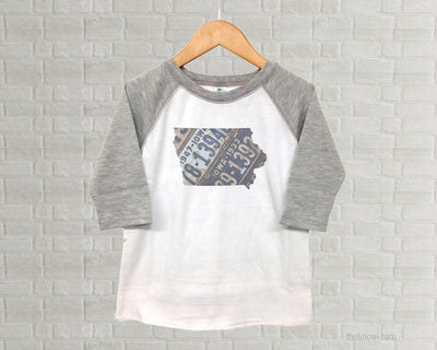 Iowa Youth Raglan T-Shirt - Vintage License Plate Art