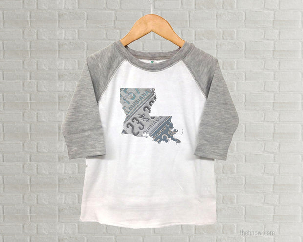 Louisiana Youth Raglan T-Shirt - Vintage License Plate Art