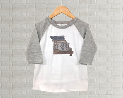 Missouri Youth Raglan T-Shirt - Vintage License Plate Art
