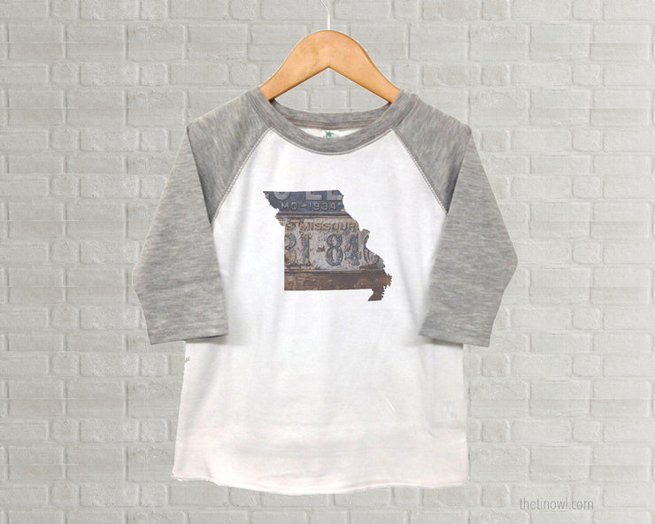 Missouri Youth Raglan T-Shirt - Vintage License Plate Art