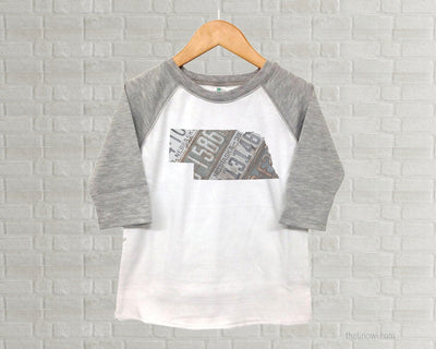 Nebraska Youth Raglan T-Shirt - Vintage License Plate Art
