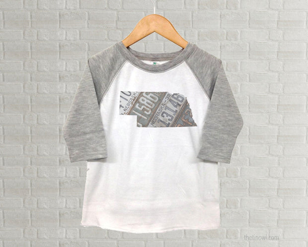 Nebraska Youth Raglan T-Shirt - Vintage License Plate Art