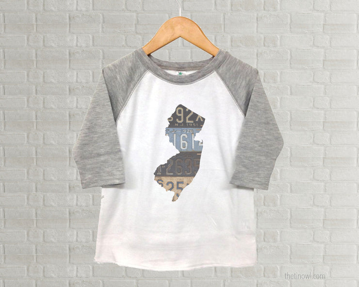 New Jersey Youth Raglan T-Shirt - Vintage License Plate Art